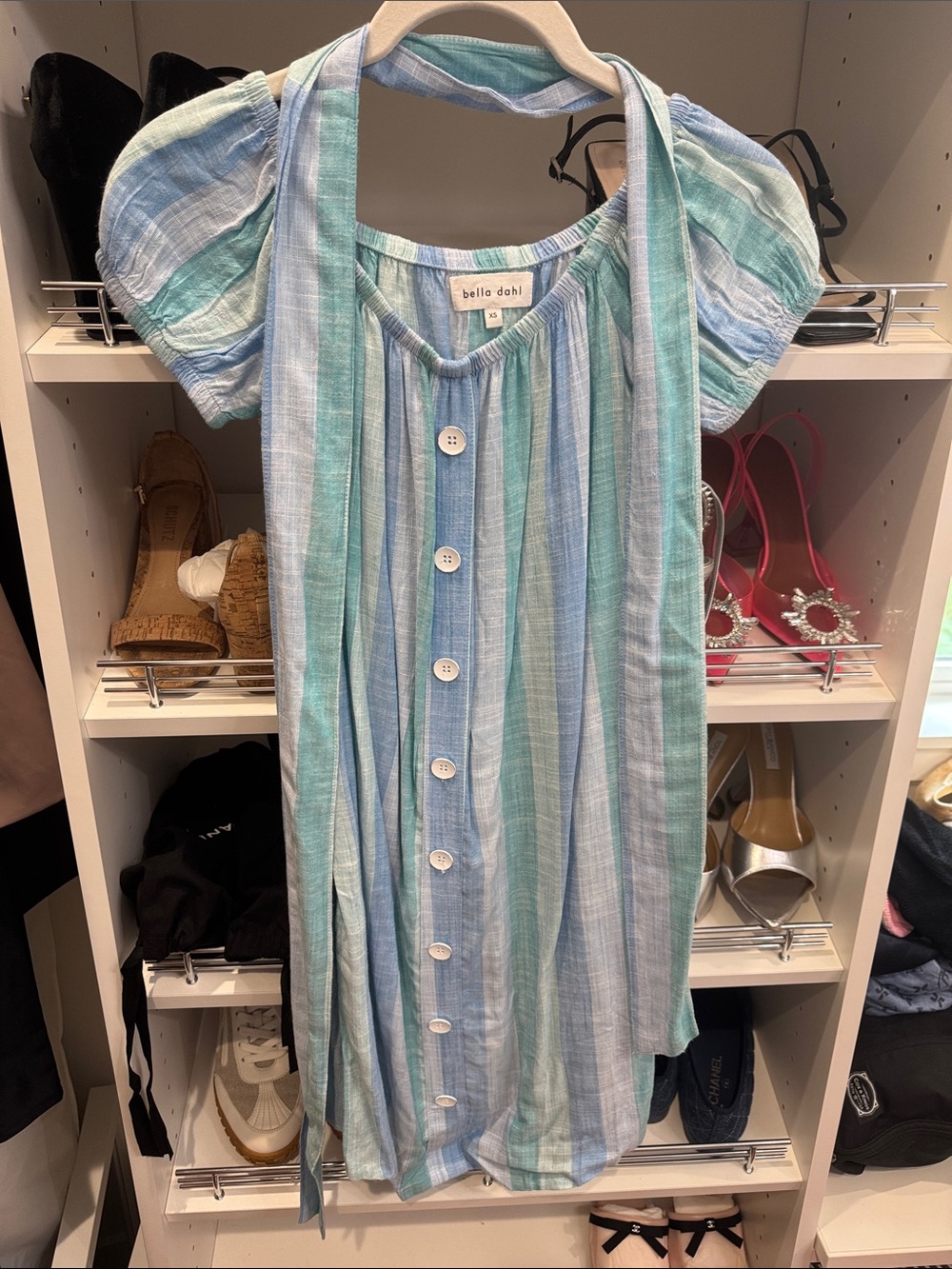 Bella Dahl Light Blue & Mint Striped Button-Front Girls Dress